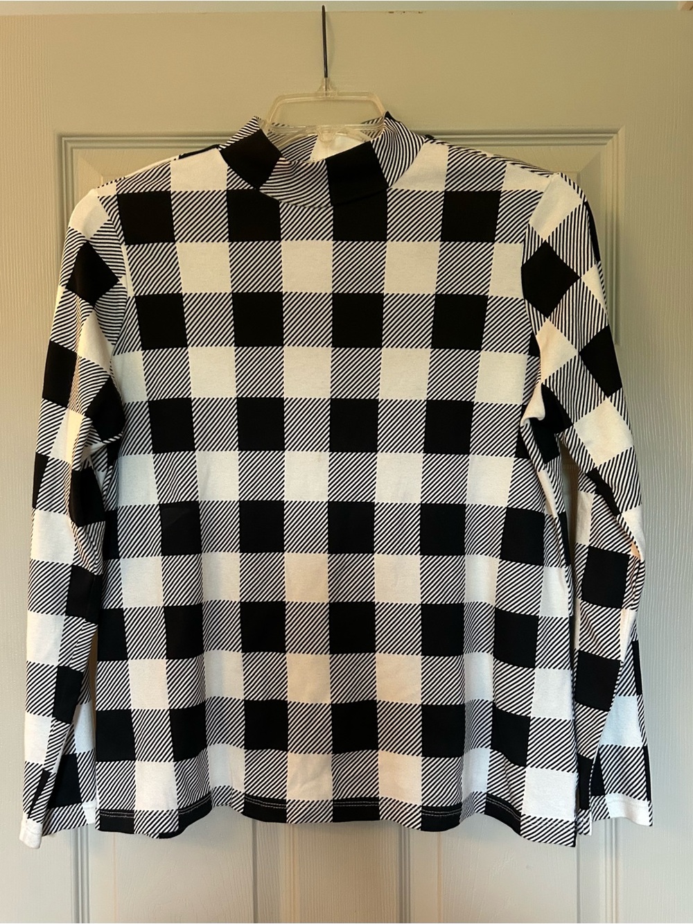 Kim Rogers Black and White Buffalo Plaid Mock Turtleneck